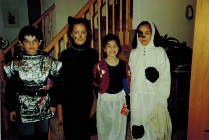 Ed as Romulan & me as a genie, together with my friends Tareyn and Jade, who were a cat and dog, respectively, 1994.